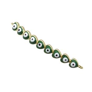 Copper Heart Link Connector Green Enamel Evil Eye Stick Gold Plated, approx 3-35mm