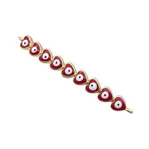 Copper Heart Link Connector Red Enamel Evil Eye Stick Gold Plated, approx 3-35mm