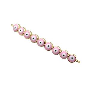 Copper Circle Link Connector Pink Enamel Evil Eye Stick Gold Plated, approx 3-35mm