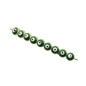 Copper Circle Link Connector Green Enamel Evil Eye Stick Gold Plated, approx 3-35mm