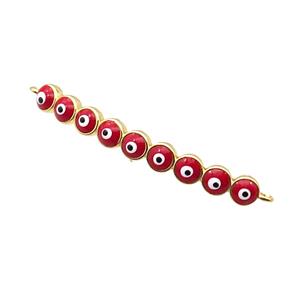 Copper Circle Link Connector Red Enamel Evil Eye Stick Gold Plated, approx 3-35mm