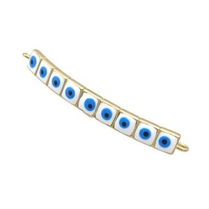 Copper Link Connector White Enamel Evil Eye Stick Gold Plated, approx 3-35mm