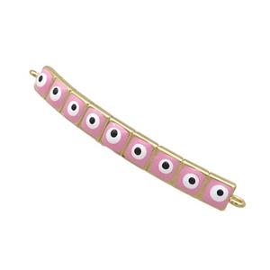 Copper Link Connector Pink Enamel Evil Eye Stick Gold Plated, approx 3-35mm