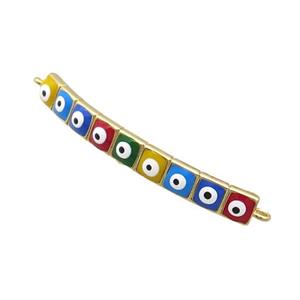 Copper Link Connector Multicolor Enamel Evil Eye Stick Gold Plated, approx 3-35mm