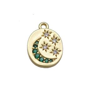 Copper Moon Star Pendant Pave Zircon Oval Gold Plated, approx 10-12mm
