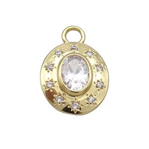 Copper Oval Pendant Pave Zircon Clear Crystal Glass Gold Plated, approx 12.5-14.5mm