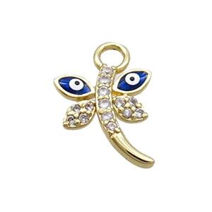 Copper Dragonfly Pendant Pave Zircon Evil Eye Gold Plated, approx 12-14mm