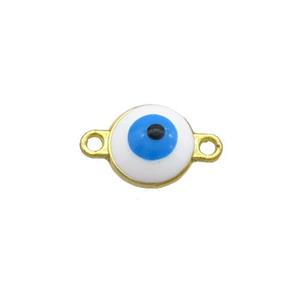 Copper Evil Eye Connector White Enamel Gold Plated, approx 8mm