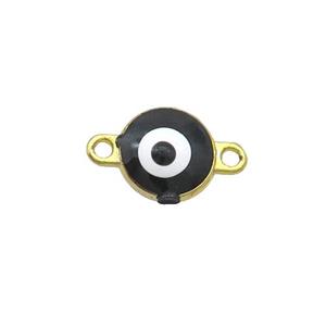 Copper Evil Eye Connector Black Enamel Gold Plated, approx 8mm