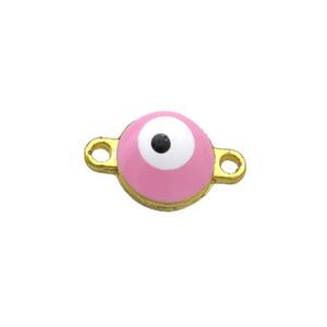 Copper Evil Eye Connector Pink Enamel Gold Plated, approx 8mm