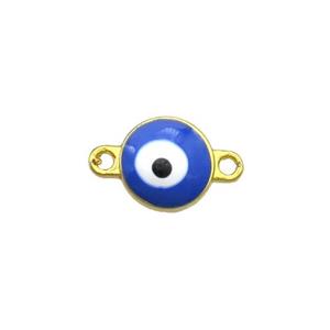 Copper Evil Eye Connector Blue Enamel Gold Plated, approx 8mm