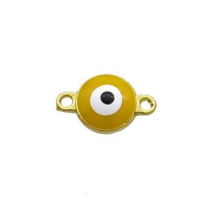 Copper Evil Eye Connector Yellow Enamel Gold Plated, approx 8mm