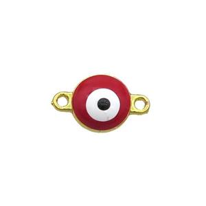 Copper Evil Eye Connector Red Enamel Gold Plated, approx 8mm