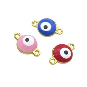 Copper Evil Eye Connector Enamel Gold Plated Mixed, approx 8mm