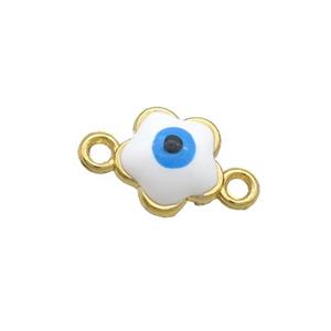 Copper Flower Evil Eye Connector White Enamel Gold Plated, approx 8mm