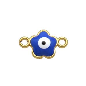 Copper Flower Evil Eye Connector Blue Enamel Gold Plated, approx 8mm