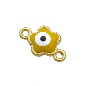 Copper Flower Evil Eye Connector Yellow Enamel Gold Plated, approx 8mm