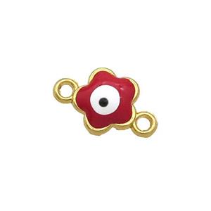 Copper Flower Evil Eye Connector White Enamel Gold Plated, approx 8mm