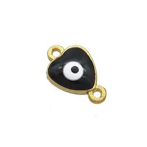 Copper Heart Evil Eye Connector Black Enamel Gold Plated, approx 8mm