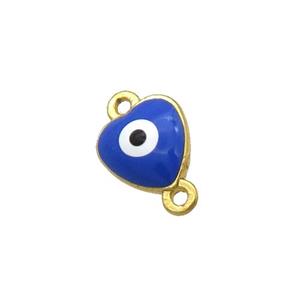 Copper Heart Evil Eye Connector Blue Enamel Gold Plated, approx 8mm