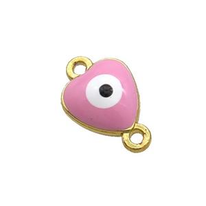 Copper Heart Evil Eye Connector Pink Enamel Gold Plated, approx 8mm