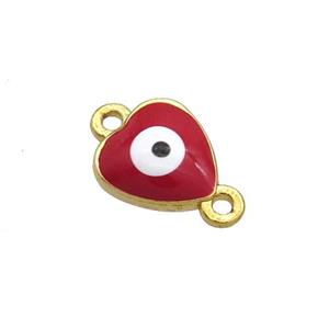 Copper Heart Evil Eye Connector Red Enamel Gold Plated, approx 8mm