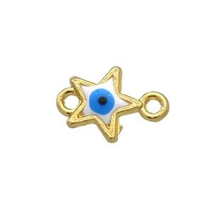 Copper Star Evil Eye Connector White Enamel Gold Plated, approx 8mm
