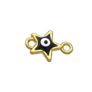 Copper Star Evil Eye Connector Black Enamel Gold Plated, approx 8mm
