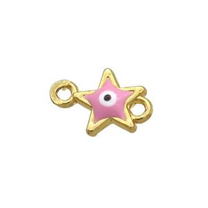 Copper Star Evil Eye Connector Pink Enamel Gold Plated, approx 8mm