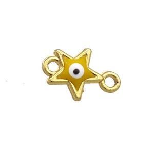 Copper Star Evil Eye Connector Yellow Enamel Gold Plated, approx 8mm