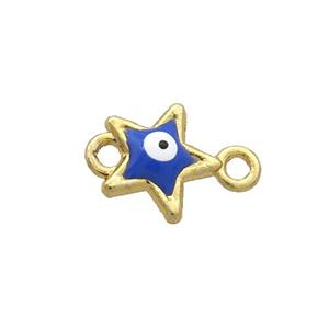 Copper Star Evil Eye Connector Blue Enamel Gold Plated, approx 8mm