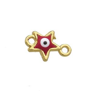 Copper Star Evil Eye Connector Red Enamel Gold Plated, approx 8mm
