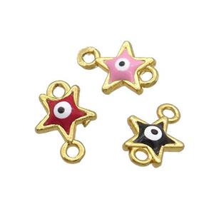 Copper Star Evil Eye Connector Enamel Gold Plated Mixed, approx 8mm