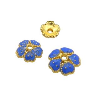 Copper Beadcaps Blue Enamel Gold Plated, approx 6mm dia