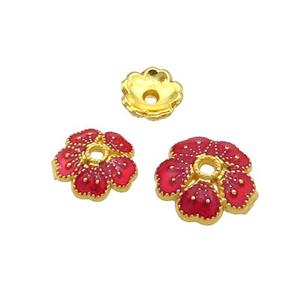Copper Beadcaps Red Enamel Gold Plated, approx 6mm dia