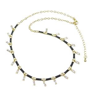 Copper Necklace Pave Zircon Black Enamel Gold Plated, approx 2x5mm, 10mm, 37-42cm length