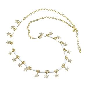 Copper Necklace Pave Zircon White Enamel Gold Plated, approx 6mm, 10mm, 37-42cm length