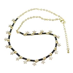 Copper Necklace Pave Zircon Black Enamel Gold Plated, approx 6mm, 10mm, 37-42cm length