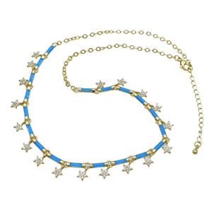 Copper Necklace Pave Zircon Teal Enamel Gold Plated, approx 6mm, 10mm, 37-42cm length