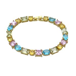 Copper Bracelet Pave Crystal Glass Multicolor Gold Plated, approx 8mm, 17cm length