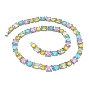 Copper Necklace Pave Crystal Glass Multicolor Platinum Plated, approx 8mm, 40cm length