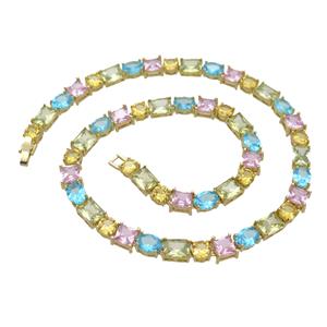 Copper Necklace Pave Crystal Glass Multicolor Gold Plated, approx 8mm, 40cm length