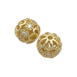 Round Copper Beads Pave Zircon Gold Plated, approx 10mm