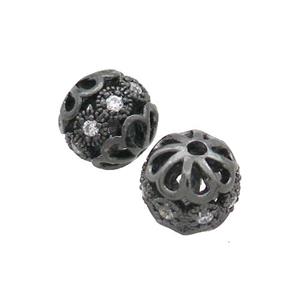 Round Copper Beads Pave Zircon Black Plated, approx 10mm