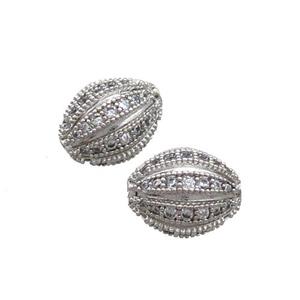Copper Rice Beads Pave Zircon Platinum Plated, approx 10-13mm
