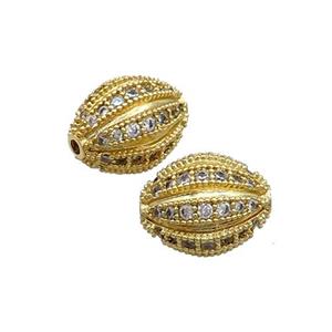 Copper Rice Beads Pave Zircon Gold Plated, approx 10-13mm