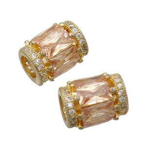 copper tube beads pave zircon, gold plated, approx 9-12mm, 5mm hole