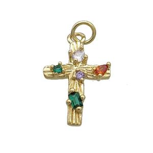 Copper Cross Pendant Pave Zircon Gold Plated, approx 13-18mm