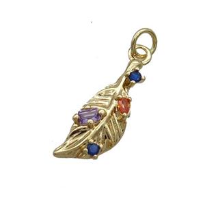 Copper Leaf Pendant Pave Zircon Gold Plated, approx 7-18mm