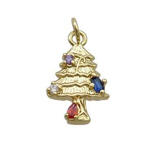 Copper Christmas Tree Pendant Pave Zircon Gold Plated, approx 11-16mm